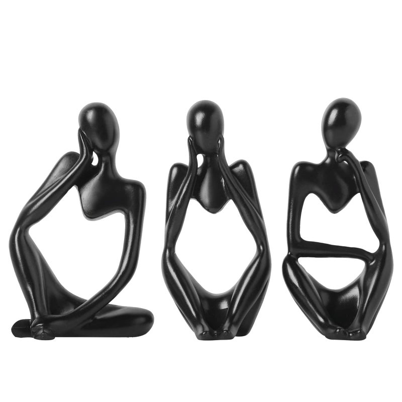 BrownLove 3pcs Decor Blcak Thinker Statue Abstract Art Sculpture - Image 1